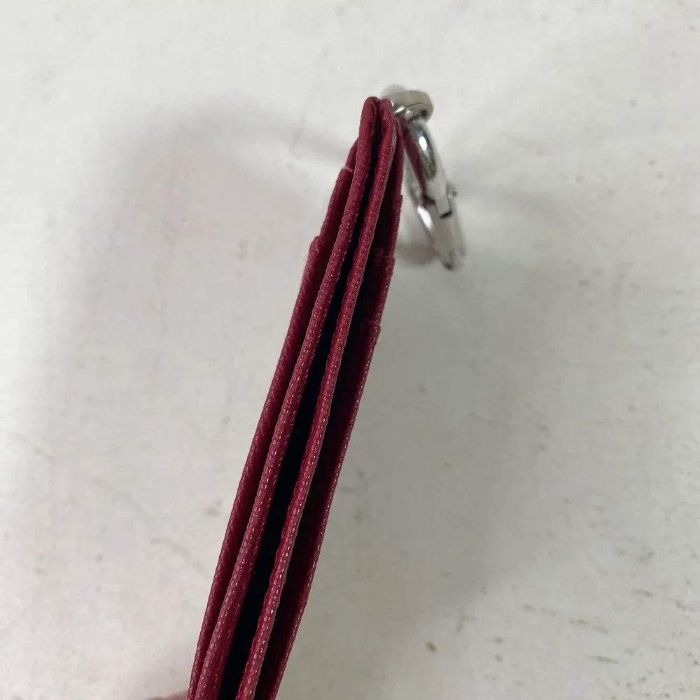 Minimalistic Slim Card Holder Keychain Wallet Berry Red ID Window Carabiner Clip